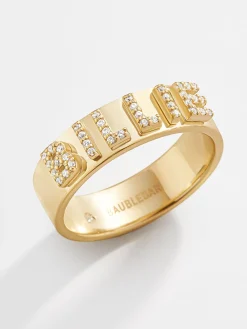 18K Gold Vermeil Custom Block Ring - 18K Gold Vermeil. Pavé Cubic Zirconia Stones
