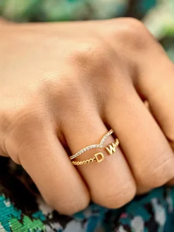 18K Gold Vermeil Custom Initial Ring - Gold