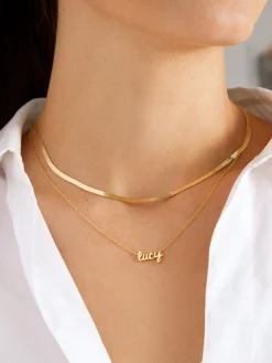 18K Gold Vermeil Custom Nameplate Necklace - Mini Script