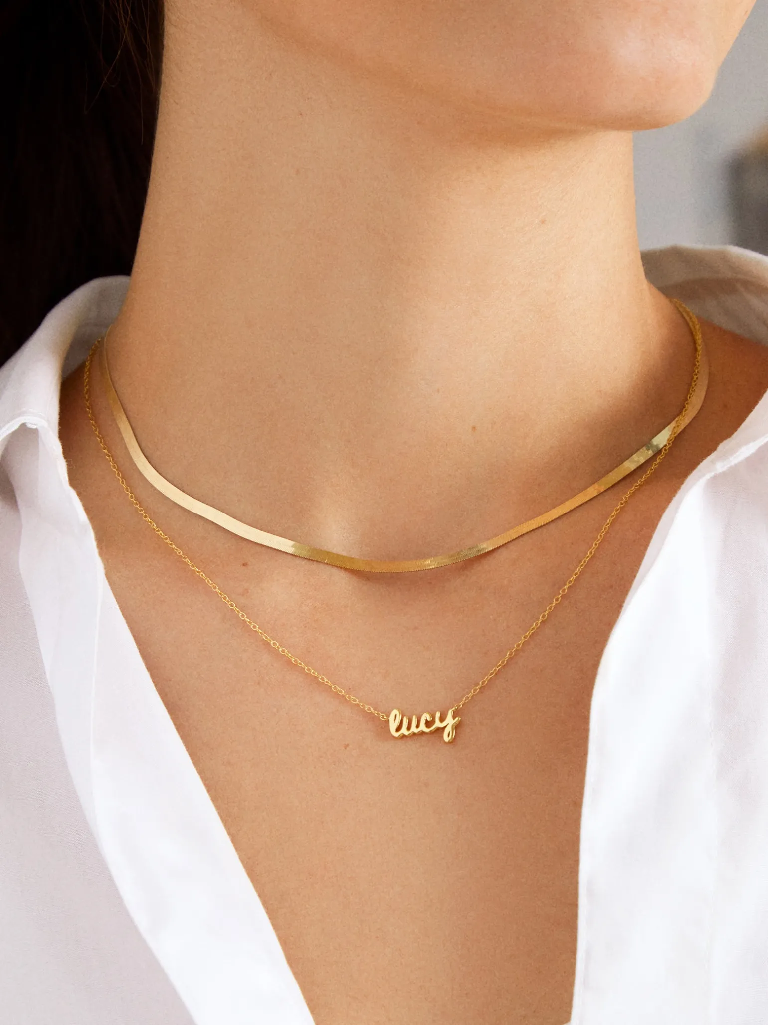 18K Gold Vermeil Custom Nameplate Necklace - Mini Script