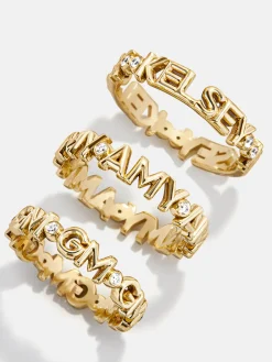 18K Gold Vermeil Custom Nameplate Ring - 18K Gold Vermeil. Pavé Cubic Zirconia Stones