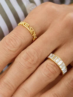 18K Gold Vermeil Custom Nameplate Ring - 18K Gold Vermeil. Pavé Cubic Zirconia Stones