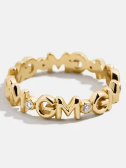 18K Gold Vermeil Custom Nameplate Ring - 18K Gold Vermeil. Pavé Cubic Zirconia Stones