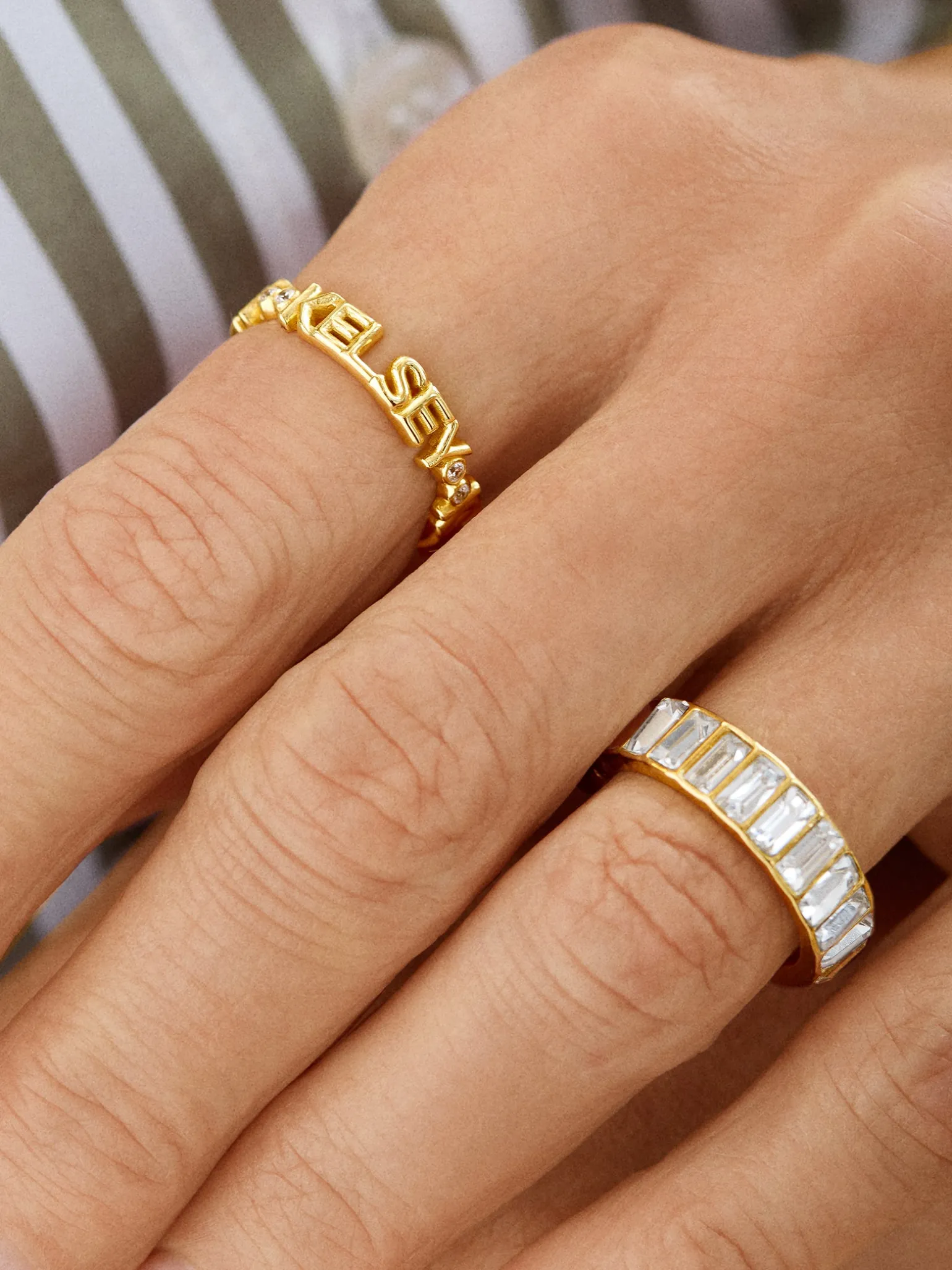 18K Gold Vermeil Custom Nameplate Ring - 18K Gold Vermeil. Pavé Cubic Zirconia Stones