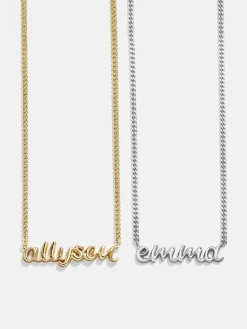 18K Gold Vermeil Custom Nameplate Necklace - 3D Script