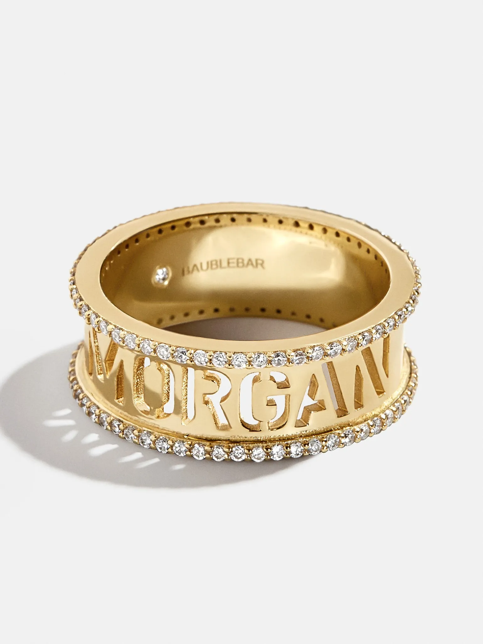 18K Gold Vermeil Cutout Custom Name Ring - Gold/Pavé