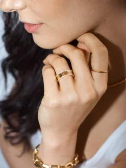 18K Gold Vermeil Cutout Custom Name Ring - Gold/Pavé