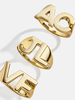 18K Gold Vermeil Double Custom Initial Block Ring - 18K Gold Vermeil