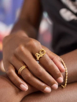 18K Gold Vermeil Double Custom Initial Block Ring - 18K Gold Vermeil