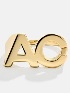 18K Gold Vermeil Double Custom Initial Block Ring - 18K Gold Vermeil