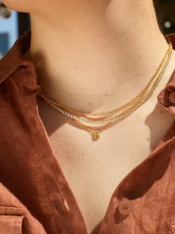 18K Gold Vermeil Etched Initial Necklace - Gold