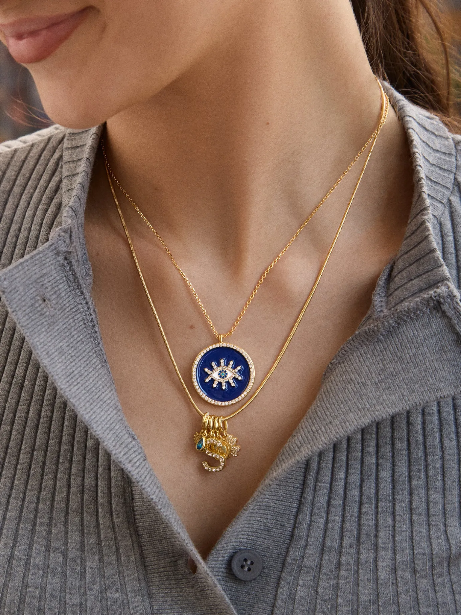 18K Gold Vermeil Evil Eye Reversible Pendant Necklace - Evil Eye