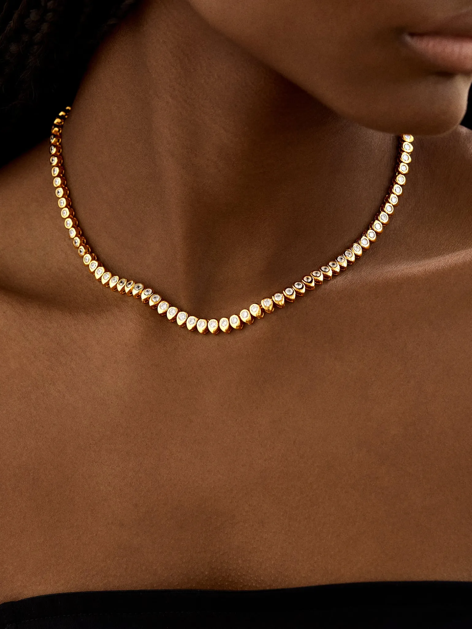 18K Gold Vermeil Geraldine Tennis Necklace - Gold/Pavé
