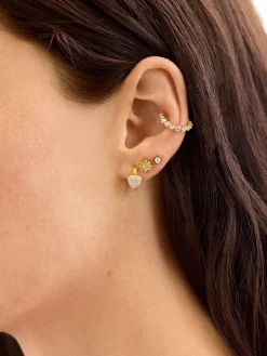 18K Gold Vermeil Heart Delicate Hoop Earrings - Puffy Pavé Heart