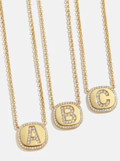 18K Gold Vermeil Initial Pendant Necklace - Gold/Pavé