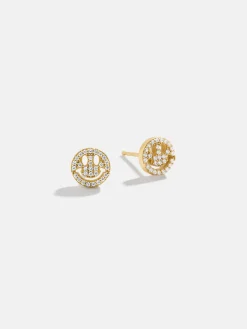 18K Gold Vermeil Just For Fun Earrings - Pavé Smiley Face