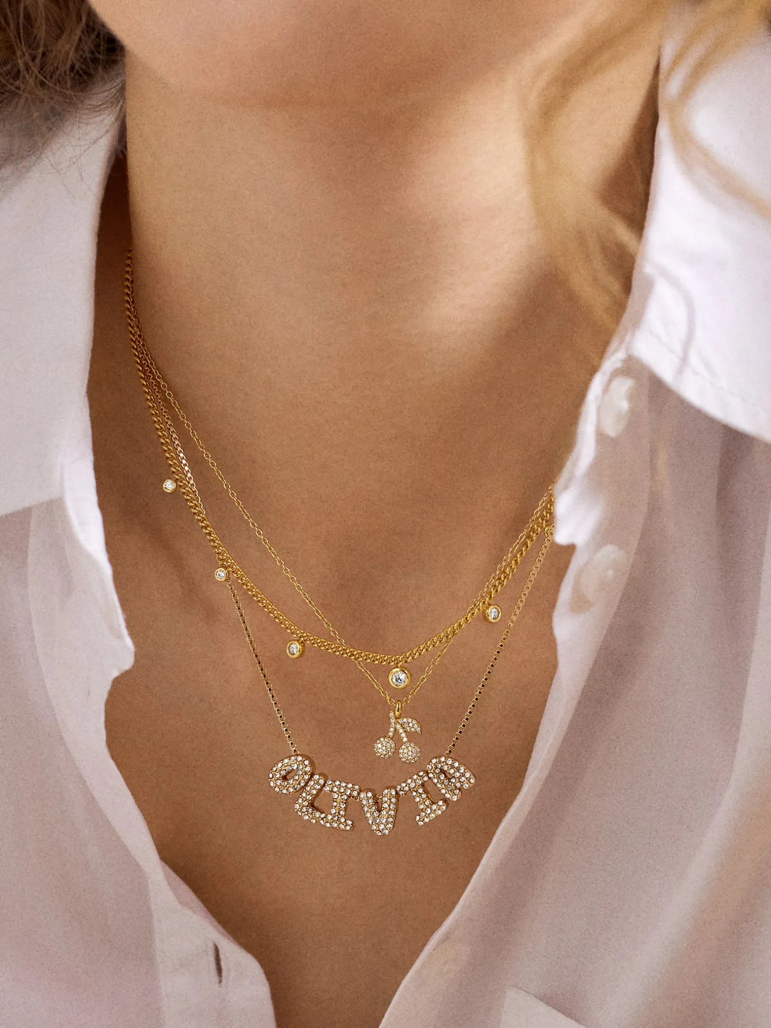 18K Gold Vermeil Leslie Necklace - Gold/Pavé