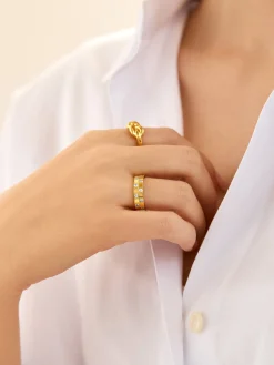 18K Gold Vermeil Lucia Ring - Gold/Pavé