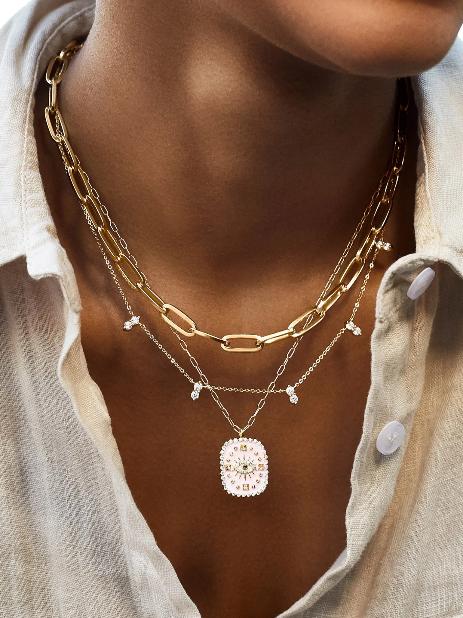 18K Gold Vermeil Medallion Necklace - Evil Eye
