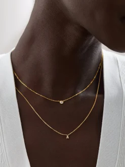 18K Gold Vermeil Mini Initial Necklace - Gold/Pavé
