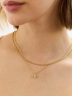 18K Gold Vermeil Motif Necklace - Evil Eye