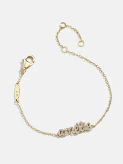 18K Gold Vermeil Pavé Custom Nameplate Bracelet - 18K Gold Vermeil. Pavé Cubic Zirconia Stones