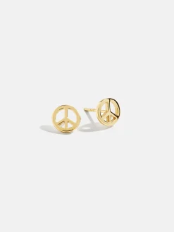 18K Gold Vermeil Peace Sign Delicate Stud Earrings - Peace Sign