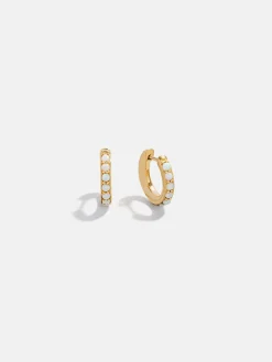 18K Gold Vermeil Semi-Precious Huggie Earrings - Opal