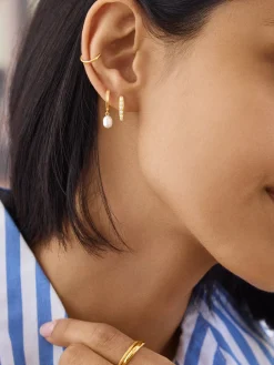 18K Gold Vermeil Semi-Precious Huggie Earrings - Opal