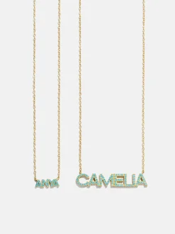 18K Gold Vermeil Semi-Precious Custom Nameplate Necklace - Turquoise