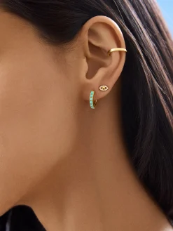 18K Gold Vermeil Semi-Precious Huggie Earrings - Turquoise