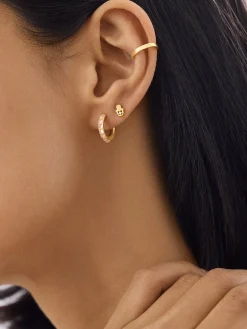18K Gold Vermeil Semi-Precious Huggie Earrings - Rose Quartz