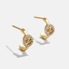 18K Gold Vermeil Smiley Delicate Hoop Earrings - Pavé Smiley Face