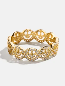 18K Gold Vermeil Smiley Pavé Ring - Smiley Face