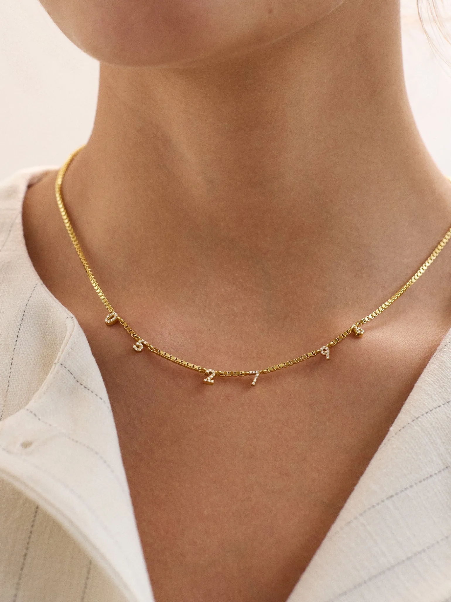 18K Gold Vermeil Spaced Number Custom Necklace - Small