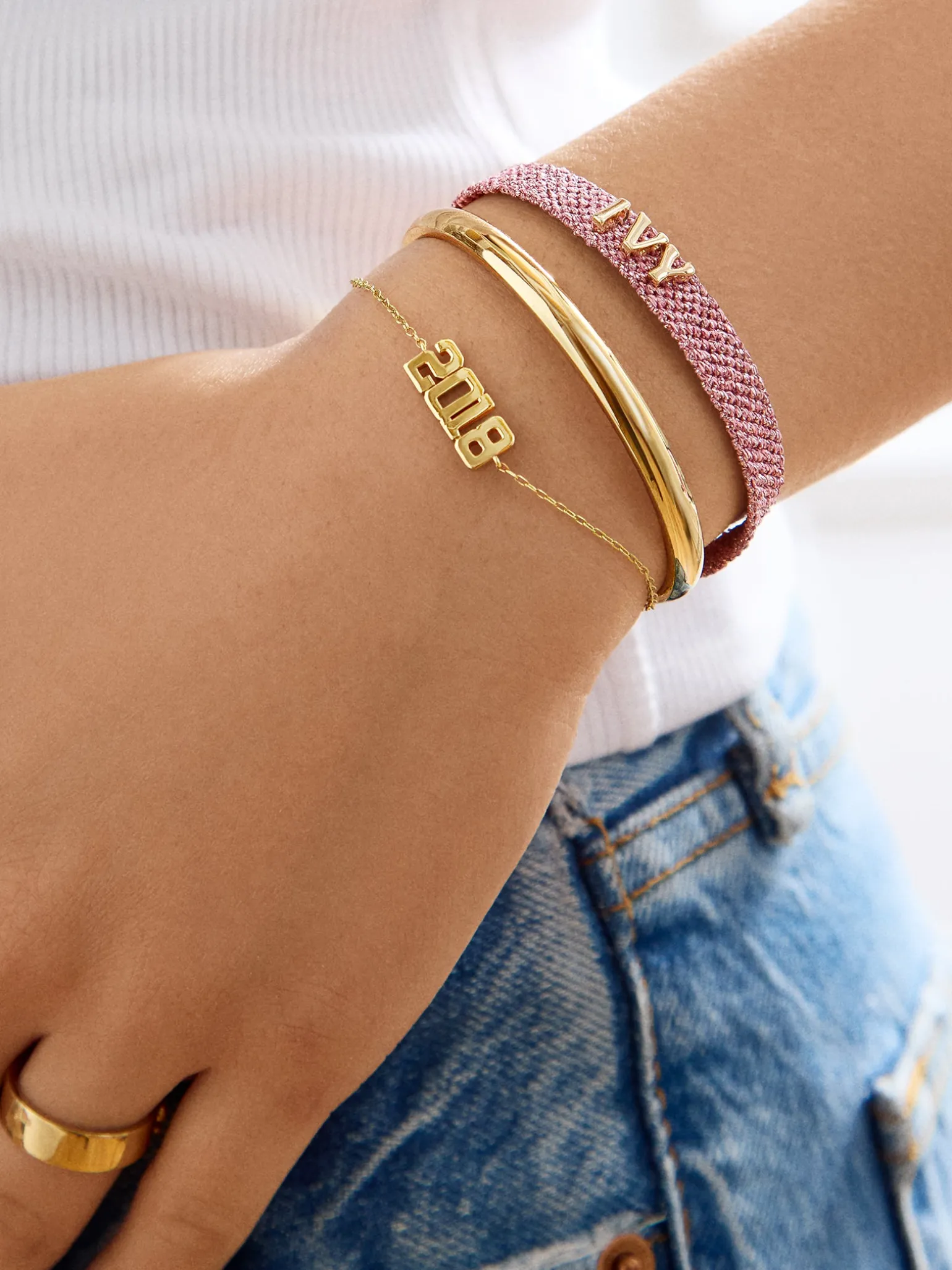 18K Gold Vermeil Varsity Font Custom Number Bracelet - Varsity Font Numbers