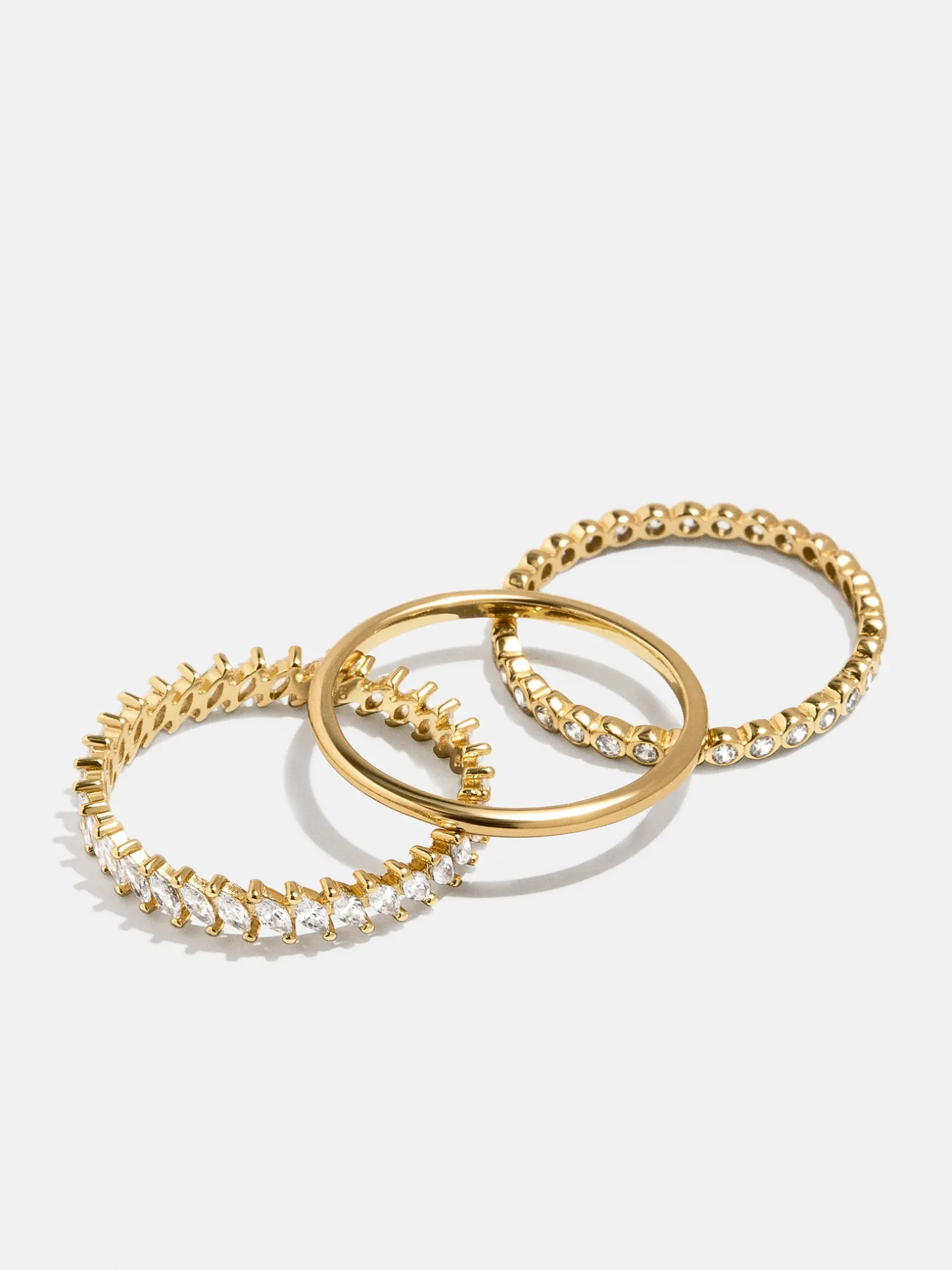 18K Gold Vermeil Willow Ring Set - Gold/Pavé