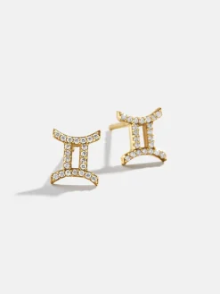 18K Gold Vermeil Zodiac Earrings - 18K Gold Vermeil. Pavé Cubic Zirconia Stones