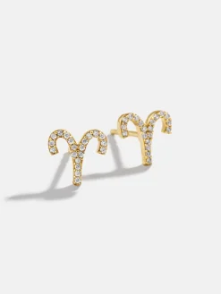 18K Gold Vermeil Zodiac Earrings - 18K Gold Vermeil. Pavé Cubic Zirconia Stones