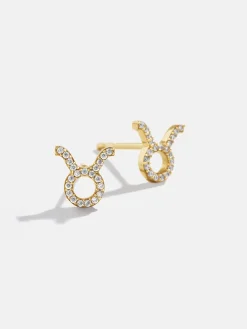 18K Gold Vermeil Zodiac Earrings - 18K Gold Vermeil. Pavé Cubic Zirconia Stones