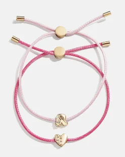Kids' Cord Initial Bracelet Set - Pink