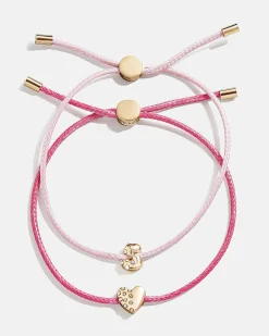 Kids' Cord Initial Bracelet Set - Pink
