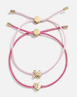 Kids' Cord Initial Bracelet Set - Pink