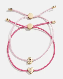 Kids' Cord Initial Bracelet Set - Pink