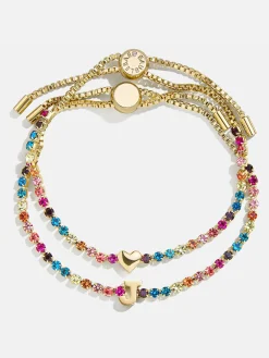 Kids' Initial & Heart Tennis Bracelet Set - Multi/Gold