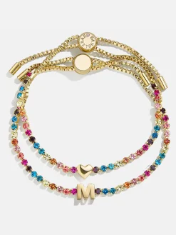 Kids' Initial & Heart Tennis Bracelet Set - Multi/Gold