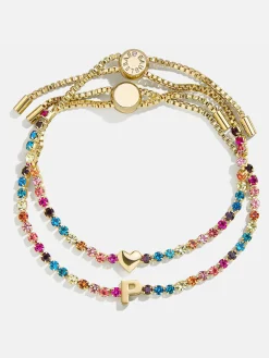 Kids' Initial & Heart Tennis Bracelet Set - Multi/Gold