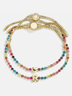 Kids' Initial & Heart Tennis Bracelet Set - Multi/Gold
