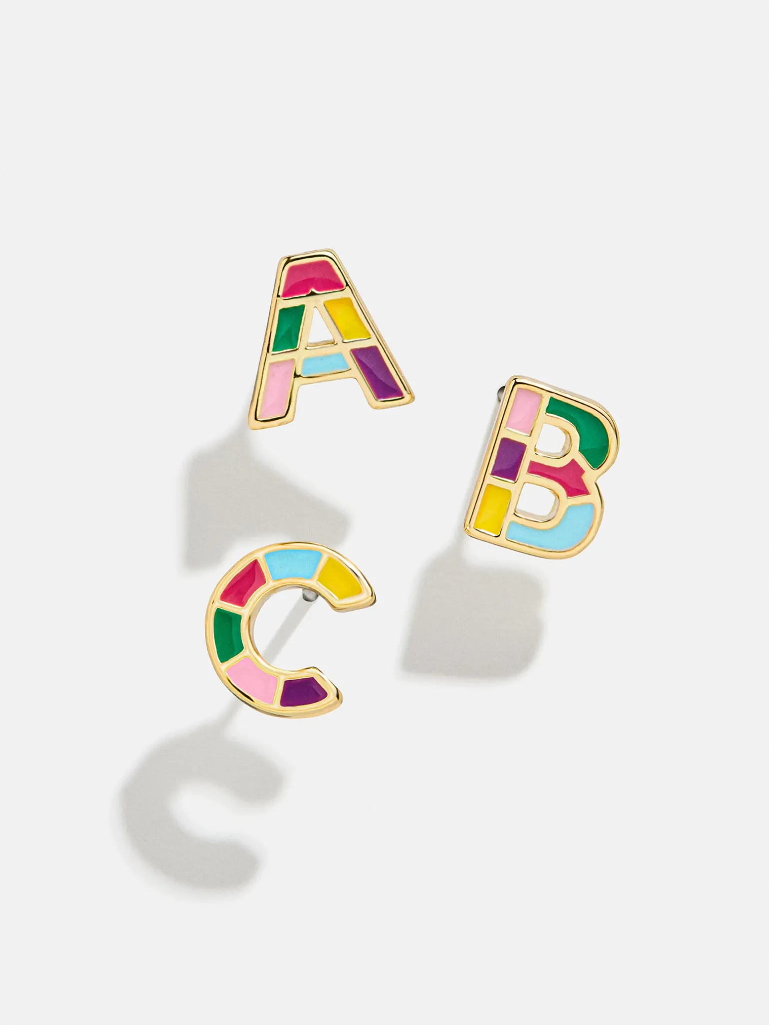 Kids' Rainbow Initial Earrings - Gold/Multi