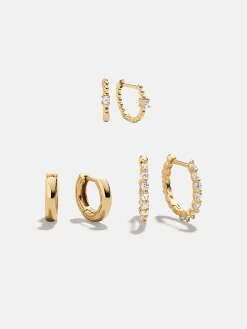 Lauren 18K Gold Vermeil Earring Set - Gold/Pavé
